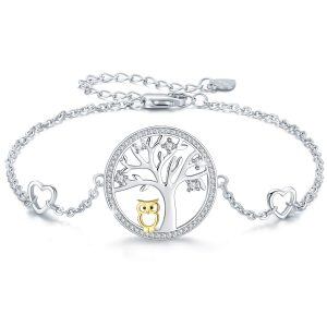 Sterling Silver Tree Of life Owl Bracelet-0