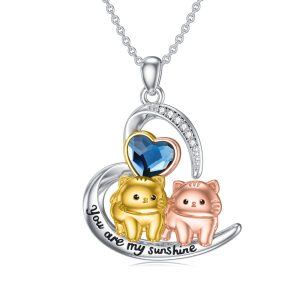 Sterling Silver Cat Heart Necklace-0