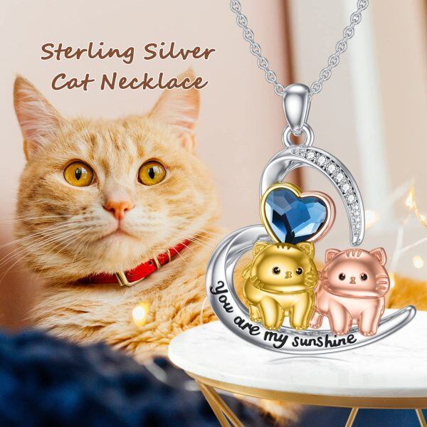 Sterling Silver Cat Heart Necklace-2