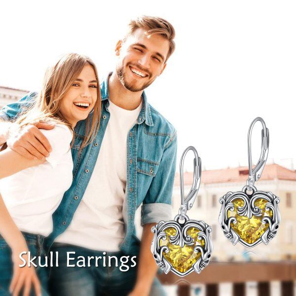 Sterling Silver Skull Heart Earrings-3