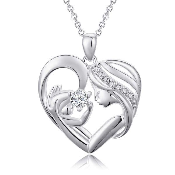 Sterling Silver Heart Mother Daughter Necklace-0