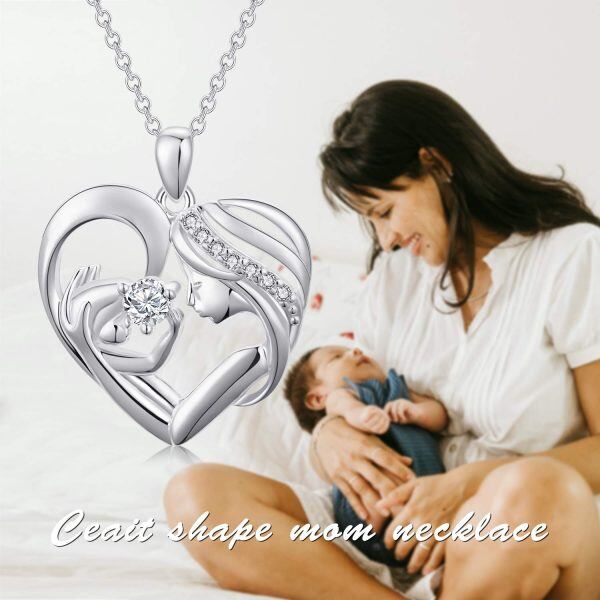 Sterling Silver Heart Mother Daughter Necklace-4