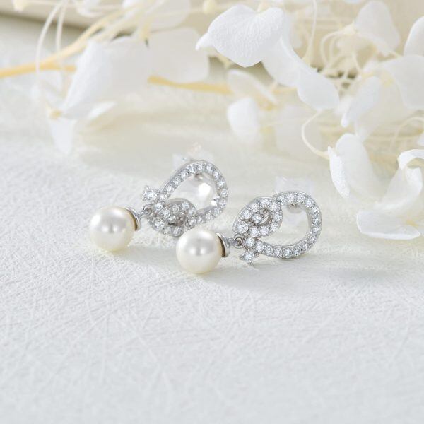 Sterling Silver Pearl Stud Earrings -1