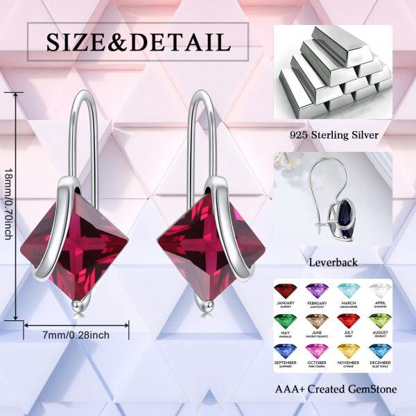 Sterling Silver Birthstone Dangle Drop Earrings-2