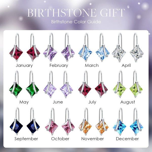 Sterling Silver Birthstone Dangle Drop Earrings-4