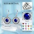 wholesale 925 Sterling Silver Round Blue Sapphire & Crystal Halo Dangle Leverback Earrings-0-2