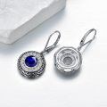 wholesale 925 Sterling Silver Round Blue Sapphire & Crystal Halo Dangle Leverback Earrings-0-4