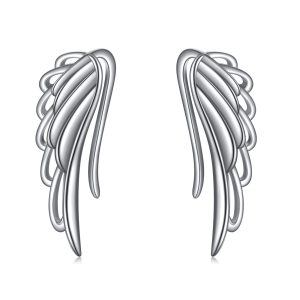 925 Sterling Silver Angel Wings Stud Earrings-0