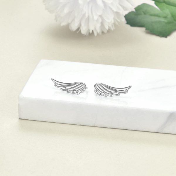 925 Sterling Silver Angel Wings Stud Earrings-3