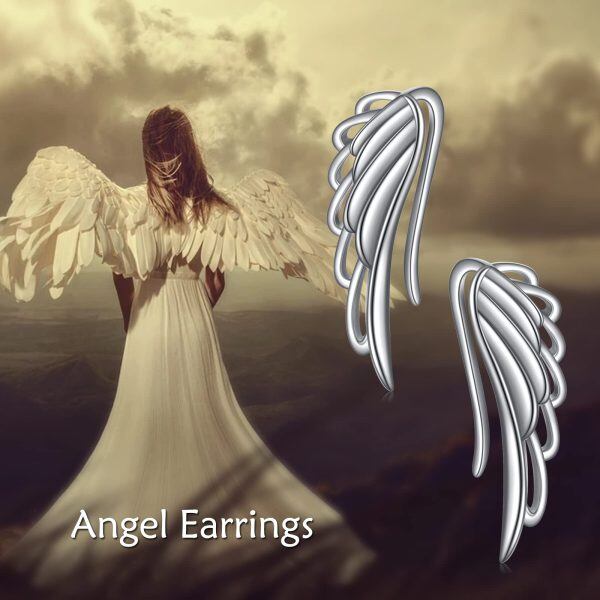 925 Sterling Silver Angel Wings Stud Earrings-5