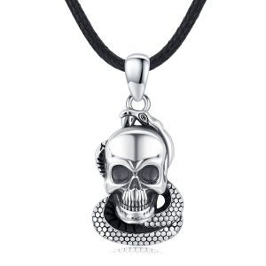 Sterling Silver Skull Snake Necklace-0