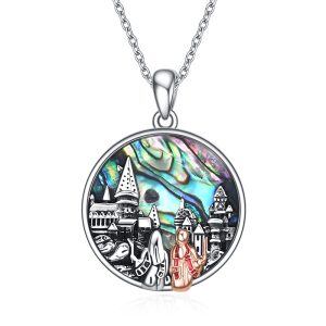 925 Sterling Silver Two Tone Abalone Round Necklace-0