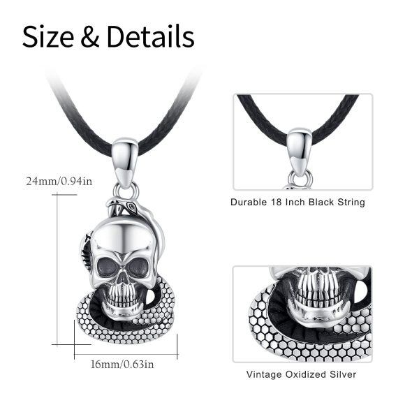 Sterling Silver Skull Snake Necklace-2