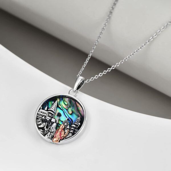 925 Sterling Silver Two Tone Abalone Round Necklace-1