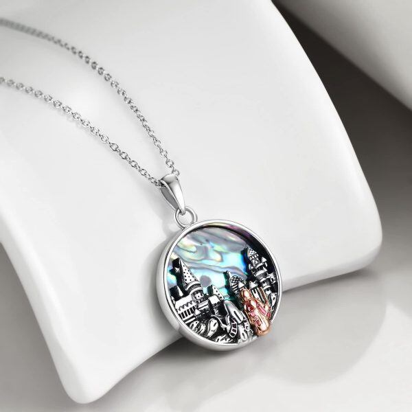 925 Sterling Silver Two Tone Abalone Round Necklace-2