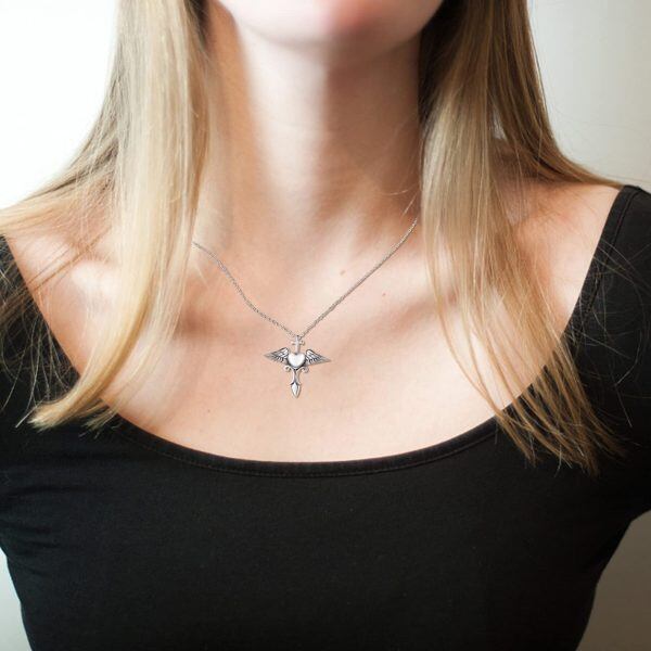 Sterling Silver Cross Wing Necklaces-3