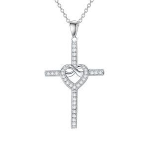 Sterling Silver Heart Cross Necklaces-0