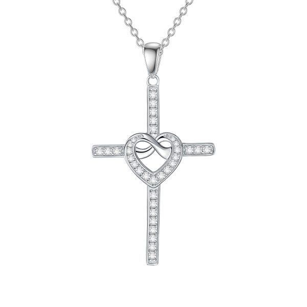 Sterling Silver Heart Cross Necklaces-0