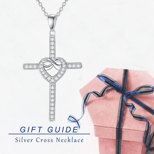 Sterling Silver Heart Cross Necklaces-3