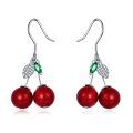 wholesale 925 Sterling Silver Red Pearl and Green Crystal Drop Earrings for Women Girls-0-0