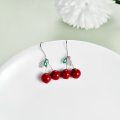 wholesale 925 Sterling Silver Red Pearl and Green Crystal Drop Earrings for Women Girls-0-2