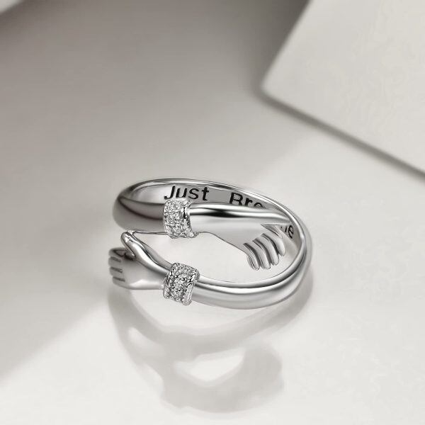 Sterling Silver Just Breathe - Hug Rings -1