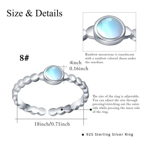 Sterling Silver Moonstone Adjustable Ring -3