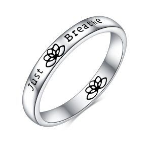 Sterling Silver Just Breathe - Dainty Stacking Band Ring-0