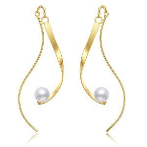 Sterling Silver Pearl Threader Earrings-0