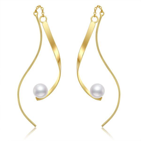 Sterling Silver Pearl Threader Earrings-0