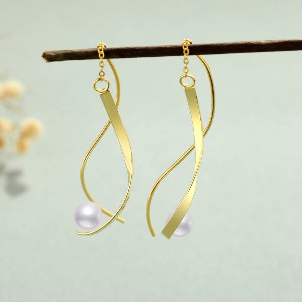 Sterling Silver Pearl Threader Earrings-4