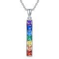 wholesale 925 Sterling Silver Rainbow CZ Charm Bar Pendant Necklace for Women-0-0