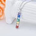wholesale 925 Sterling Silver Rainbow CZ Charm Bar Pendant Necklace for Women-0-2