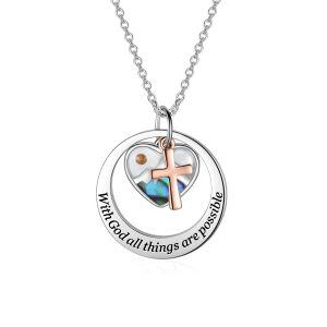 Sterling Silver Hope Love Cross Charm Pendant Necklace-0