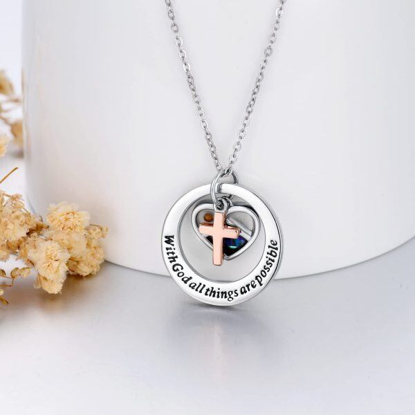 Sterling Silver Hope Love Cross Charm Pendant Necklace-2