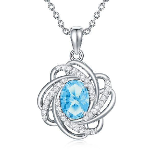 Sterling Silver Love Knot Birthstone Necklace -0