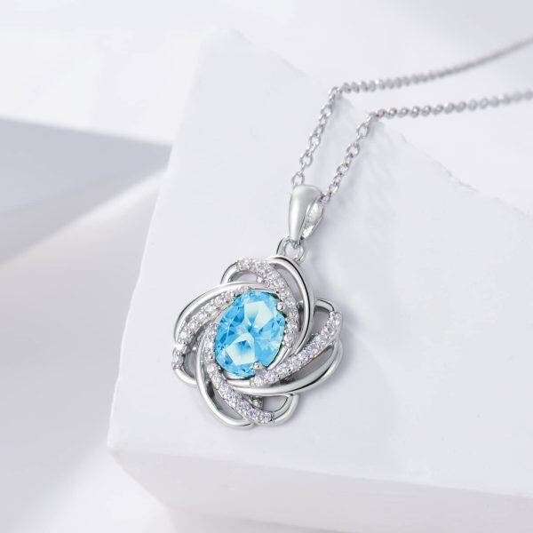 Sterling Silver Love Knot Birthstone Necklace -2