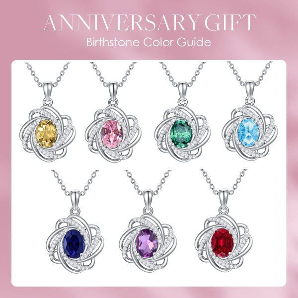 Sterling Silver Love Knot Birthstone Necklace -5