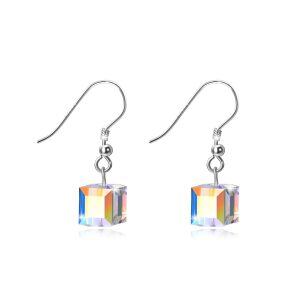 Sterling Silver Cube Crystal Earrings-0