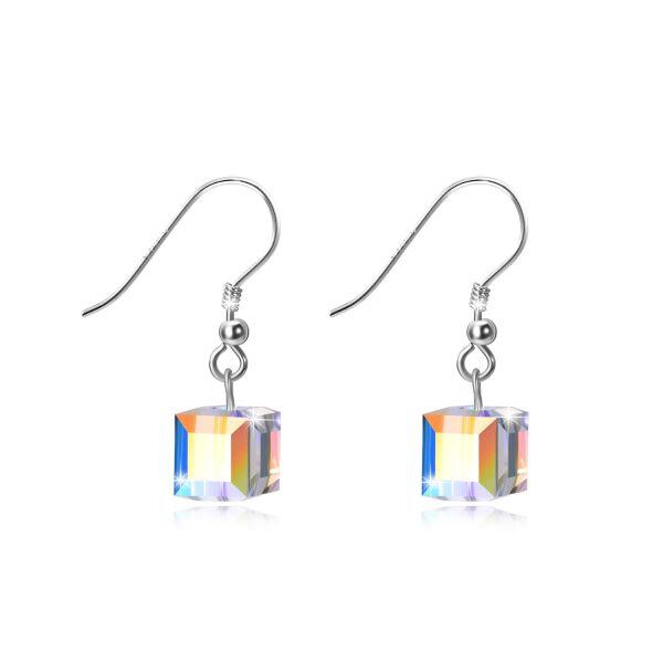 Sterling Silver Cube Crystal Earrings-0