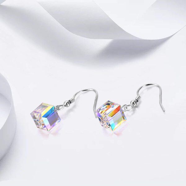 Sterling Silver Cube Crystal Earrings-1