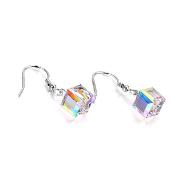 Sterling Silver Cube Crystal Earrings-3