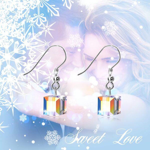 Sterling Silver Cube Crystal Earrings-4