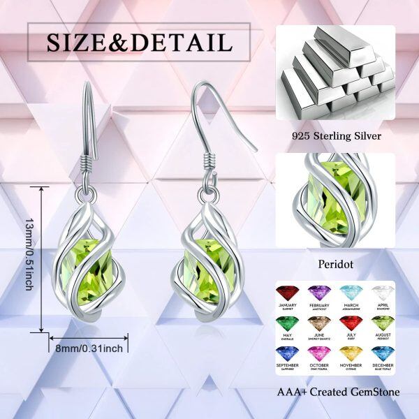 Sterling Silver Birthstone Dangle Drop Earrings -2