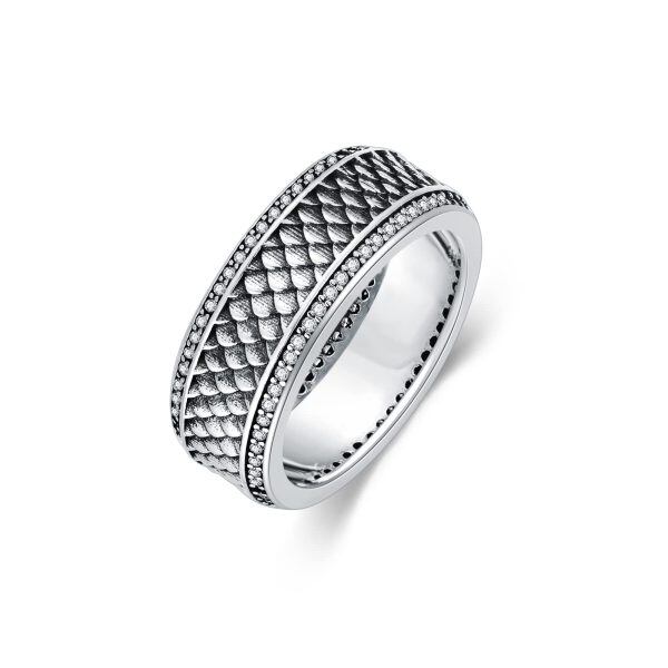 Sterling Silver Dragon Scales Band Ring -0