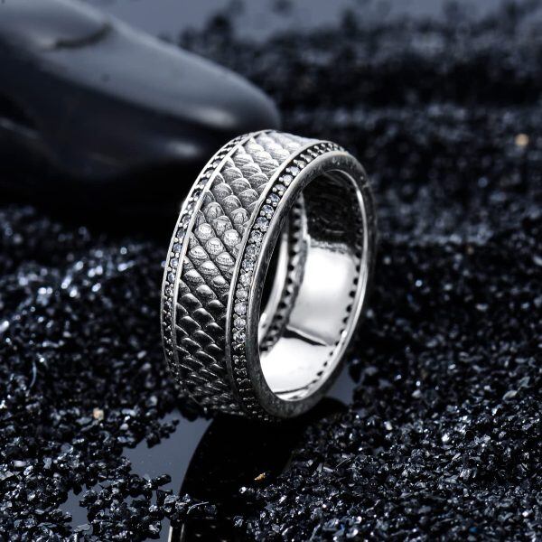 Sterling Silver Dragon Scales Band Ring -1