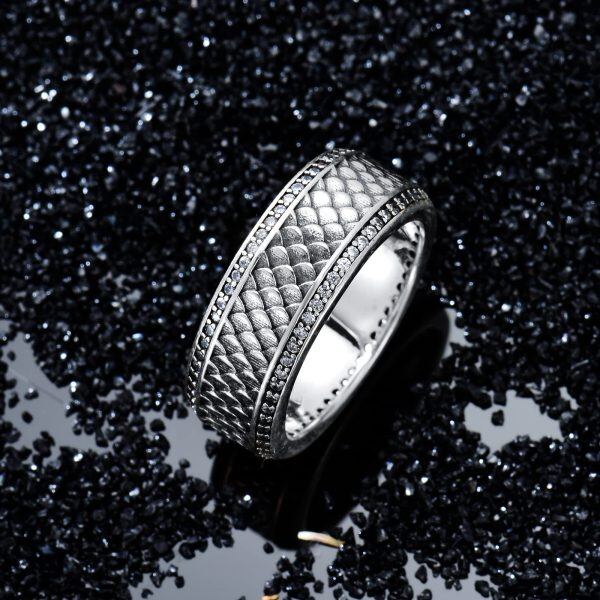 Sterling Silver Dragon Scales Band Ring -2