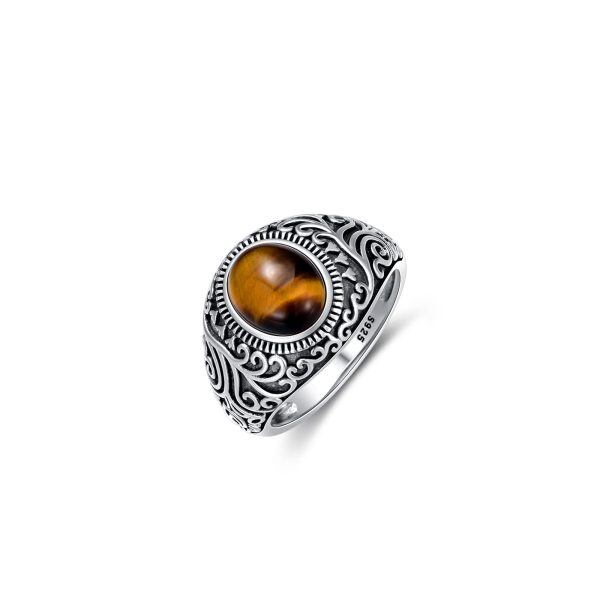 Sterling Silver Tiger Eye Stone Ring -0