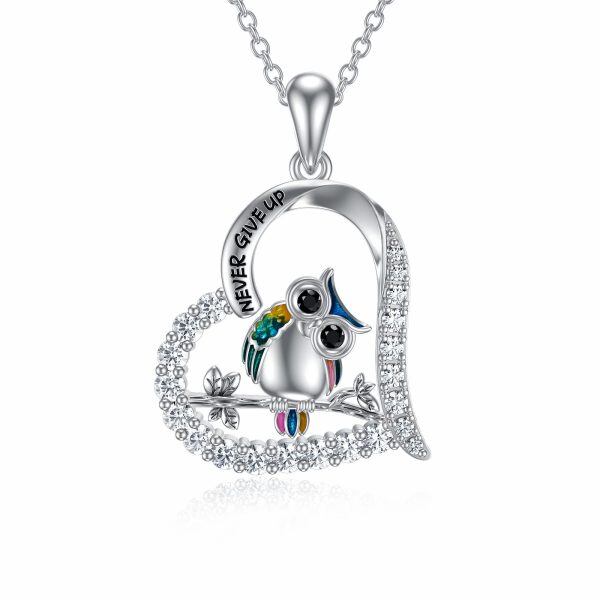 Sterling Silver Owl Heart Necklace-0