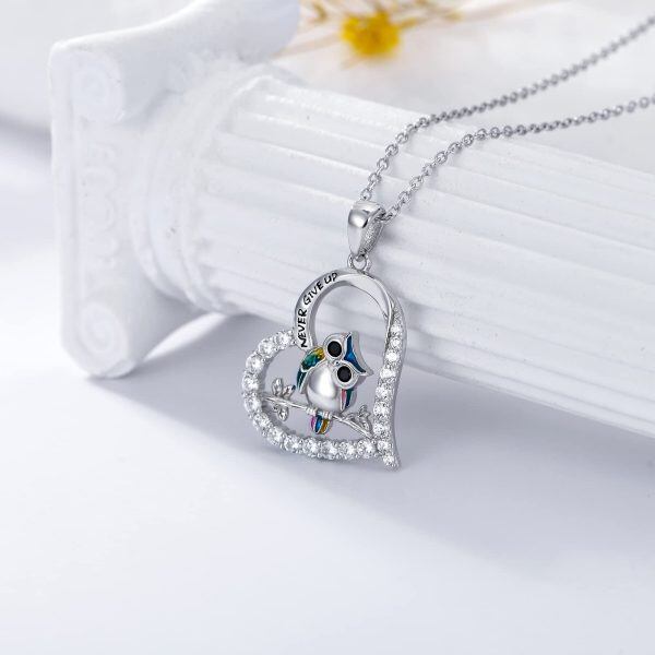 Sterling Silver Owl Heart Necklace-1